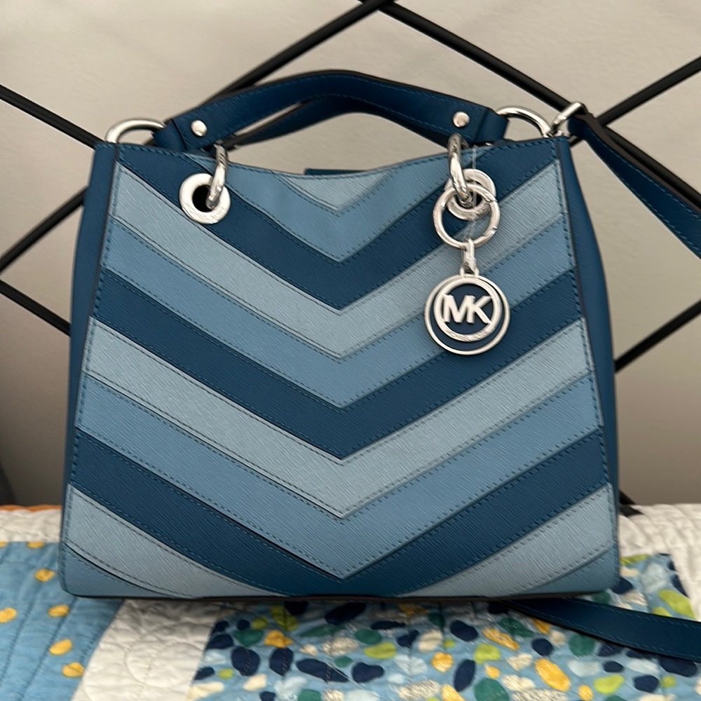 Michael Kors Blue Chevron Leather Satchel